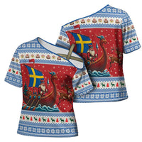 Sweden Viking Santa Christmas Cross Shoulder Shirt Funny Reindeer Norse Xmas - Wonder Print Shop