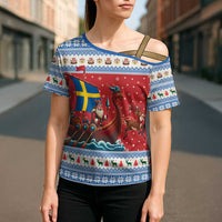 Sweden Viking Santa Christmas Cross Shoulder Shirt Funny Reindeer Norse Xmas - Wonder Print Shop