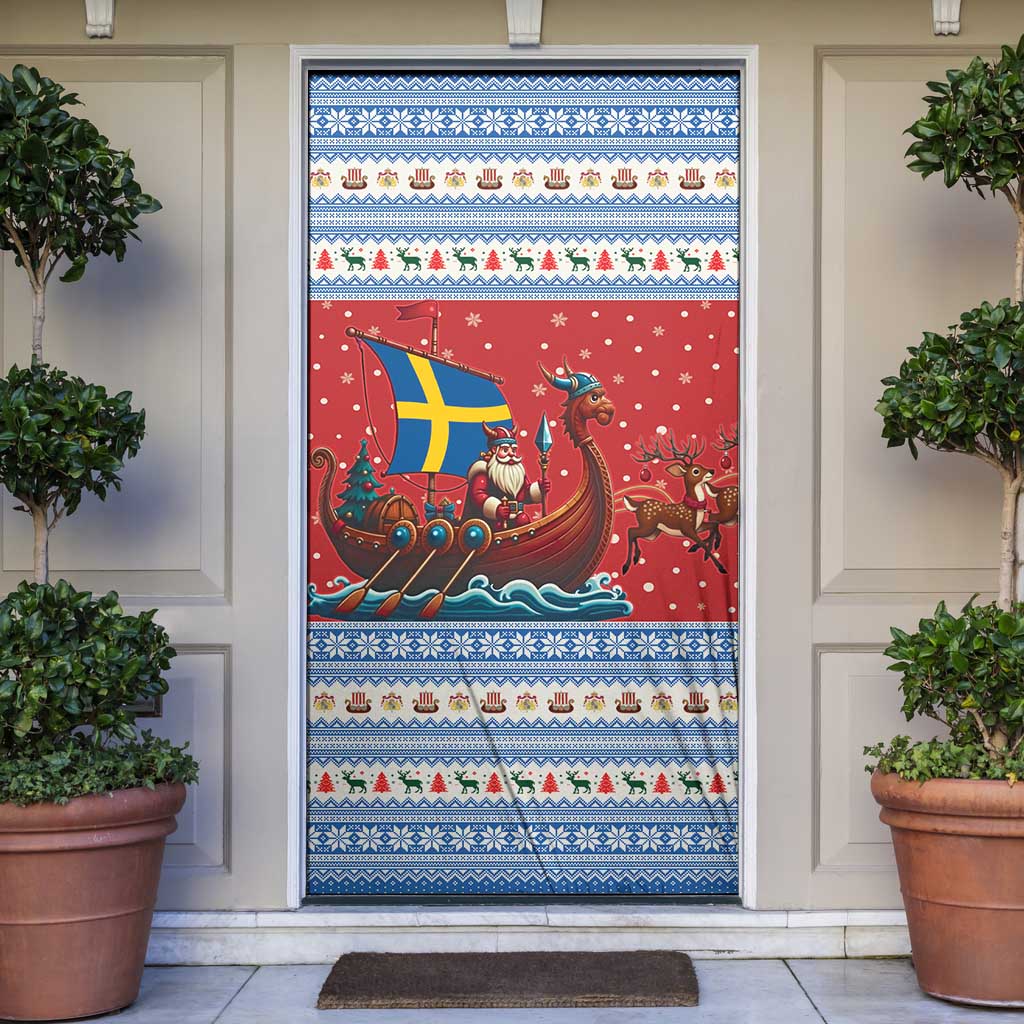 Sweden Viking Santa Christmas Door Cover Funny Reindeer Norse Xmas - Wonder Print Shop