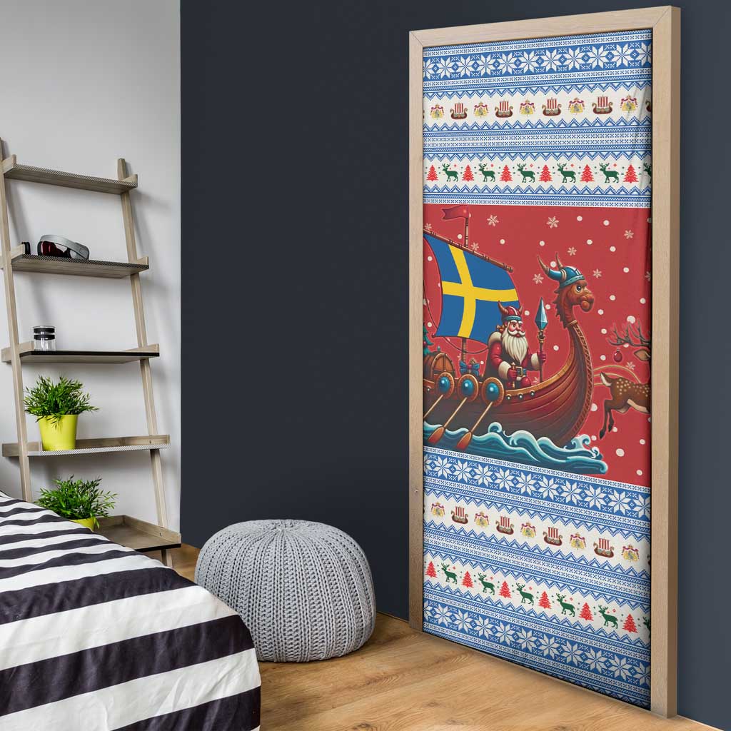 Sweden Viking Santa Christmas Door Cover Funny Reindeer Norse Xmas - Wonder Print Shop