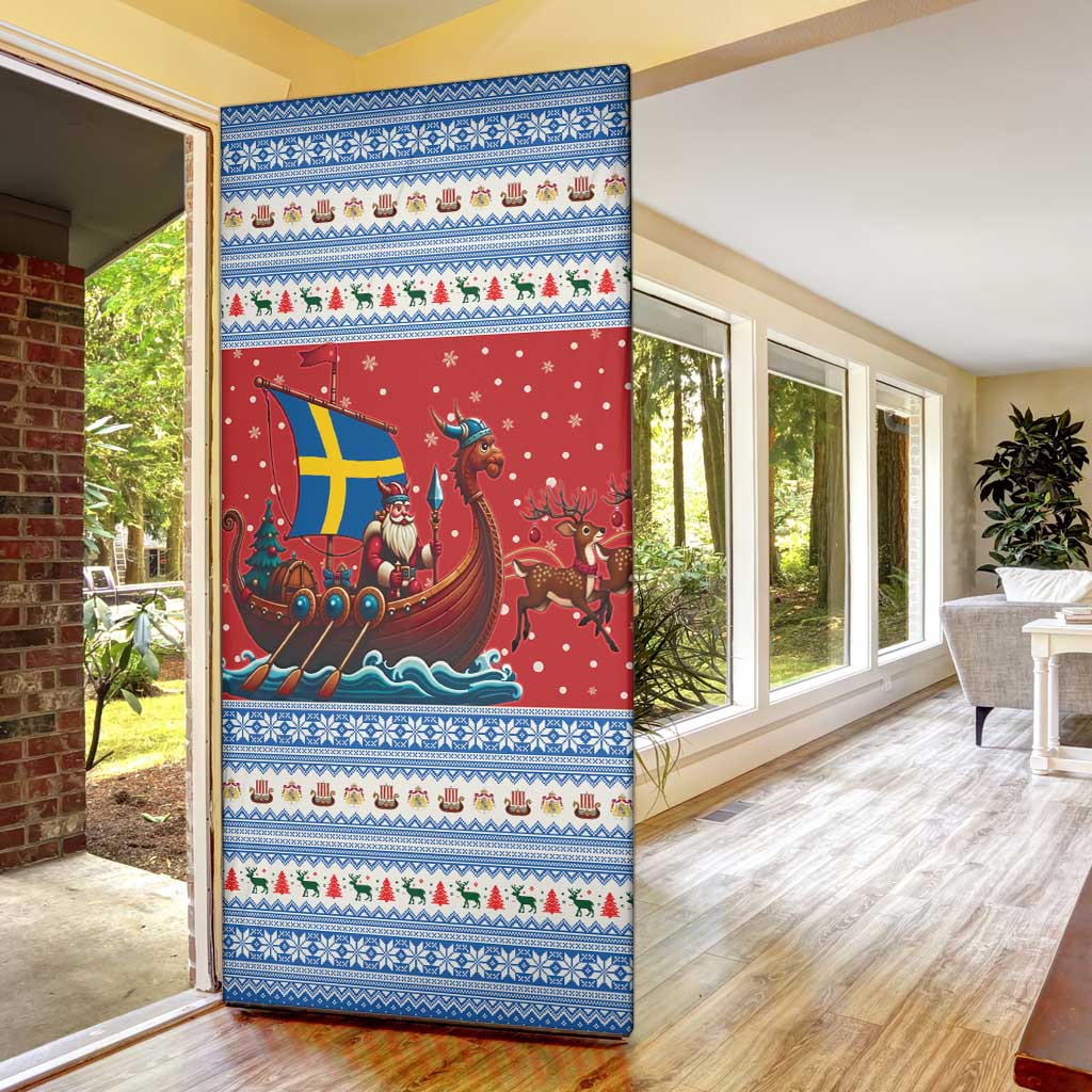 Sweden Viking Santa Christmas Door Cover Funny Reindeer Norse Xmas - Wonder Print Shop