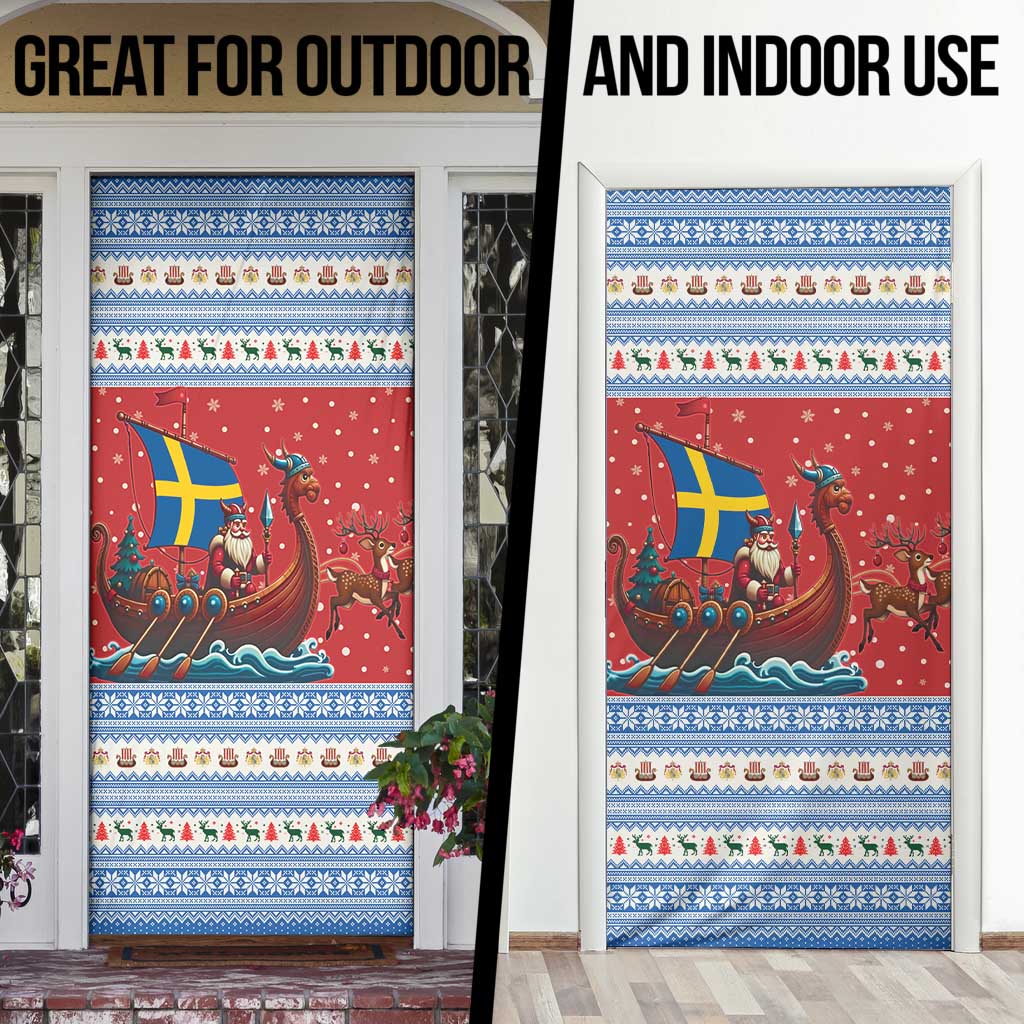 Sweden Viking Santa Christmas Door Cover Funny Reindeer Norse Xmas - Wonder Print Shop