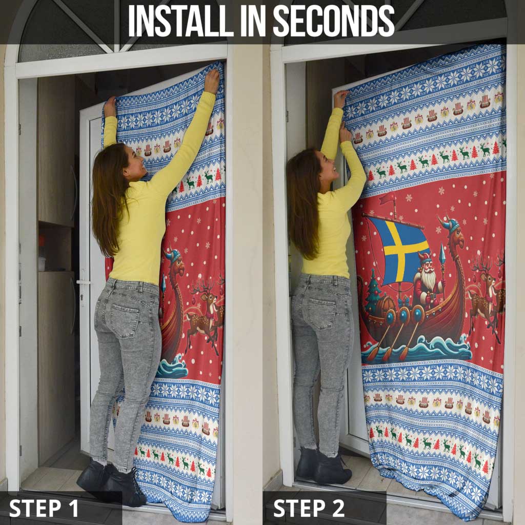 Sweden Viking Santa Christmas Door Cover Funny Reindeer Norse Xmas - Wonder Print Shop