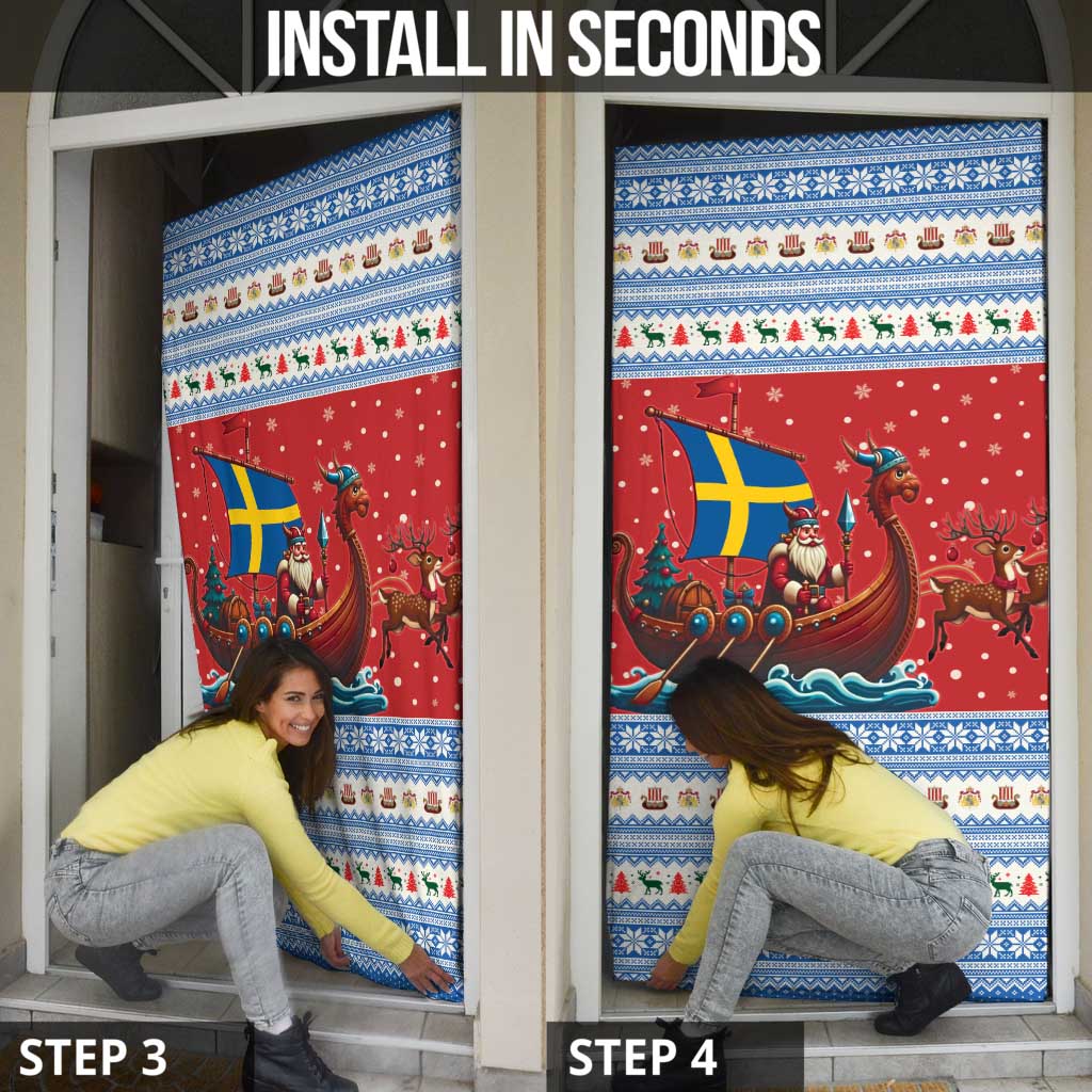 Sweden Viking Santa Christmas Door Cover Funny Reindeer Norse Xmas - Wonder Print Shop
