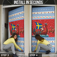 Sweden Viking Santa Christmas Door Cover Funny Reindeer Norse Xmas - Wonder Print Shop