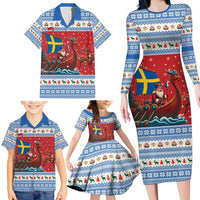 Sweden Viking Santa Christmas Family Matching Long Sleeve Bodycon Dress and Hawaiian Shirt Funny Reindeer Norse Xmas - Wonder Print Shop