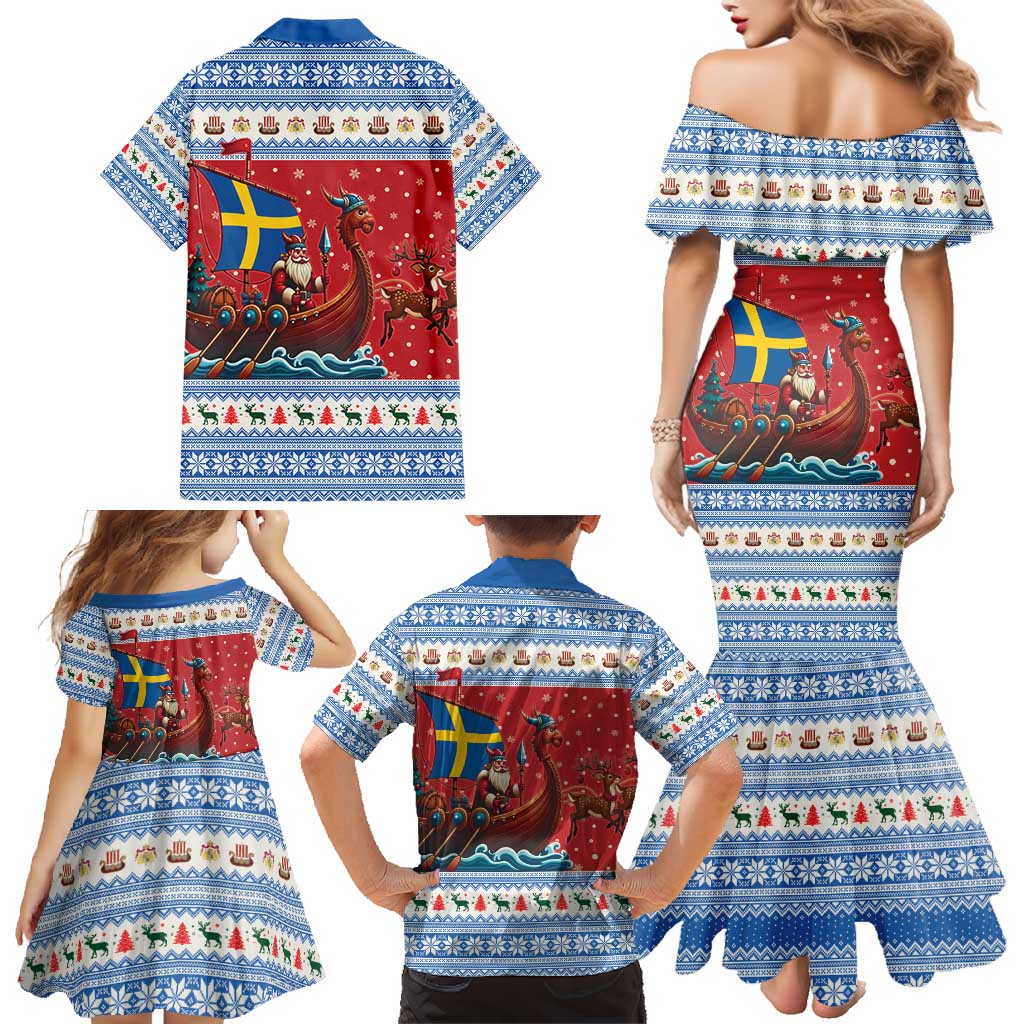 Sweden Viking Santa Christmas Family Matching Mermaid Dress and Hawaiian Shirt Funny Reindeer Norse Xmas - Wonder Print Shop