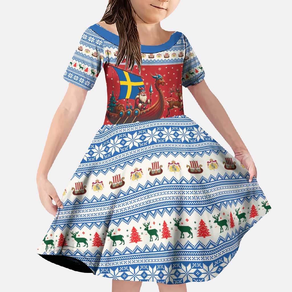 Sweden Viking Santa Christmas Family Matching Off Shoulder Maxi Dress and Hawaiian Shirt Funny Reindeer Norse Xmas - Wonder Print Shop