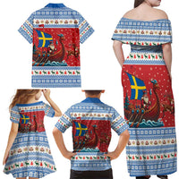 Sweden Viking Santa Christmas Family Matching Off Shoulder Maxi Dress and Hawaiian Shirt Funny Reindeer Norse Xmas - Wonder Print Shop