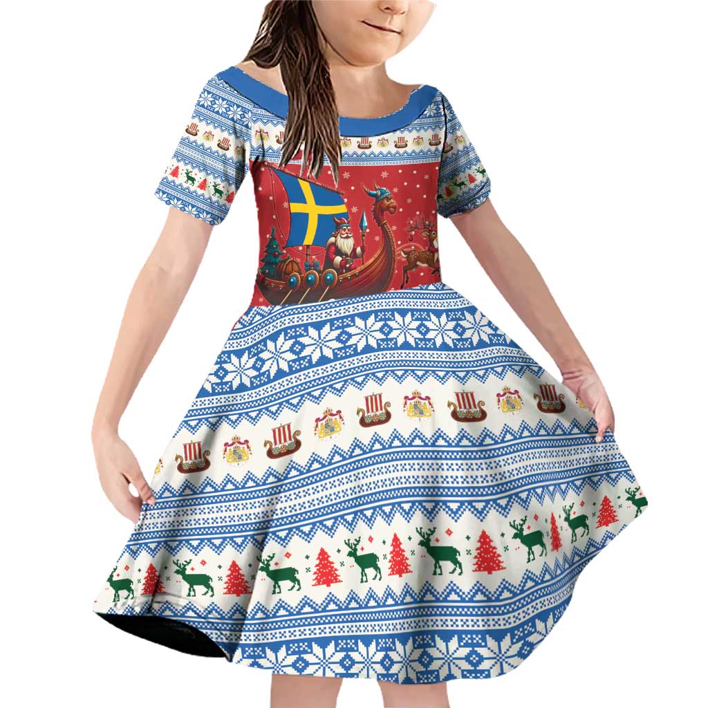 Sweden Viking Santa Christmas Family Matching Off Shoulder Short Dress and Hawaiian Shirt Funny Reindeer Norse Xmas - Wonder Print Shop