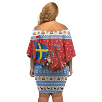 Sweden Viking Santa Christmas Family Matching Off Shoulder Short Dress and Hawaiian Shirt Funny Reindeer Norse Xmas - Wonder Print Shop