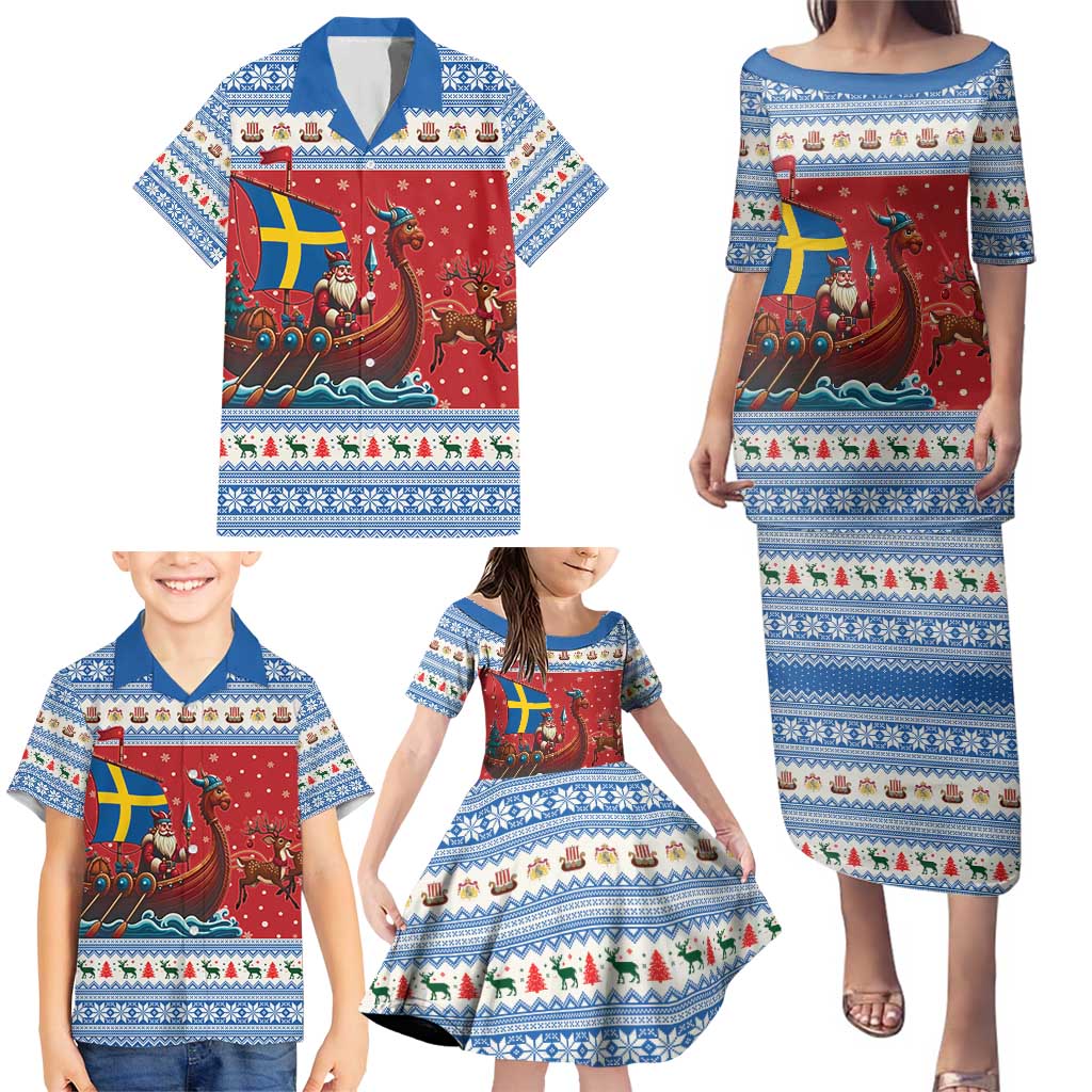 Sweden Viking Santa Christmas Family Matching Puletasi and Hawaiian Shirt Funny Reindeer Norse Xmas - Wonder Print Shop