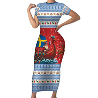 Sweden Viking Santa Christmas Family Matching Short Sleeve Bodycon Dress and Hawaiian Shirt Funny Reindeer Norse Xmas - Wonder Print Shop