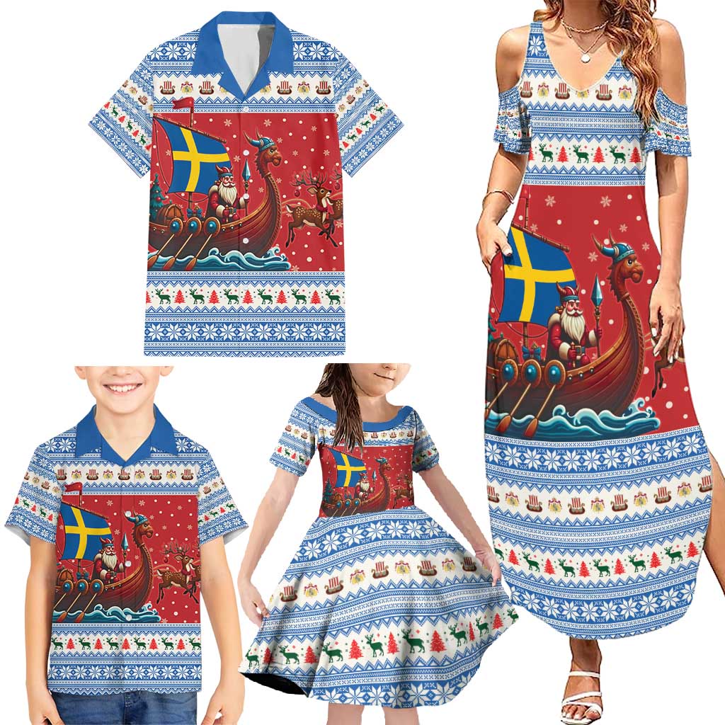 Sweden Viking Santa Christmas Family Matching Summer Maxi Dress and Hawaiian Shirt Funny Reindeer Norse Xmas - Wonder Print Shop