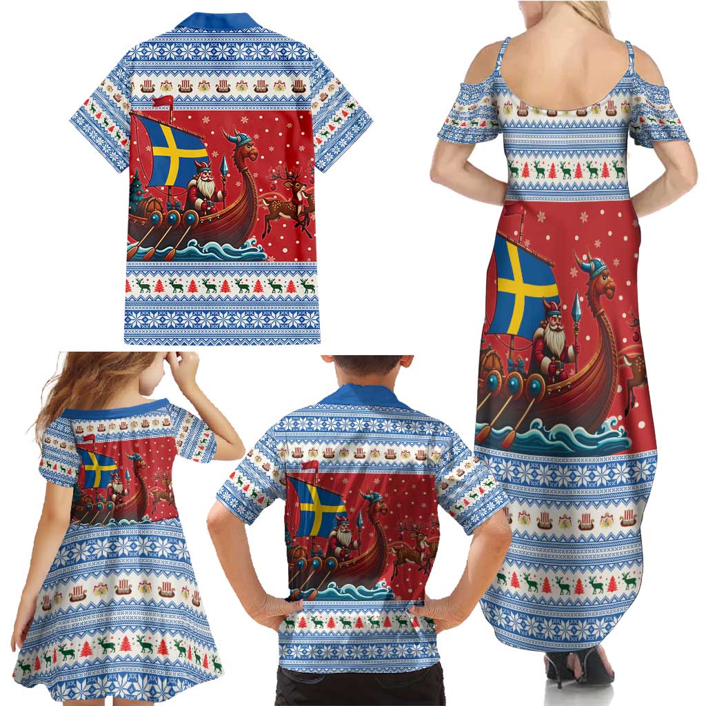 Sweden Viking Santa Christmas Family Matching Summer Maxi Dress and Hawaiian Shirt Funny Reindeer Norse Xmas - Wonder Print Shop