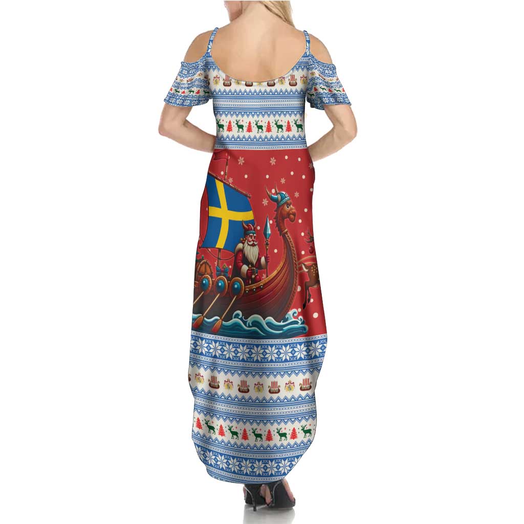 Sweden Viking Santa Christmas Family Matching Summer Maxi Dress and Hawaiian Shirt Funny Reindeer Norse Xmas - Wonder Print Shop