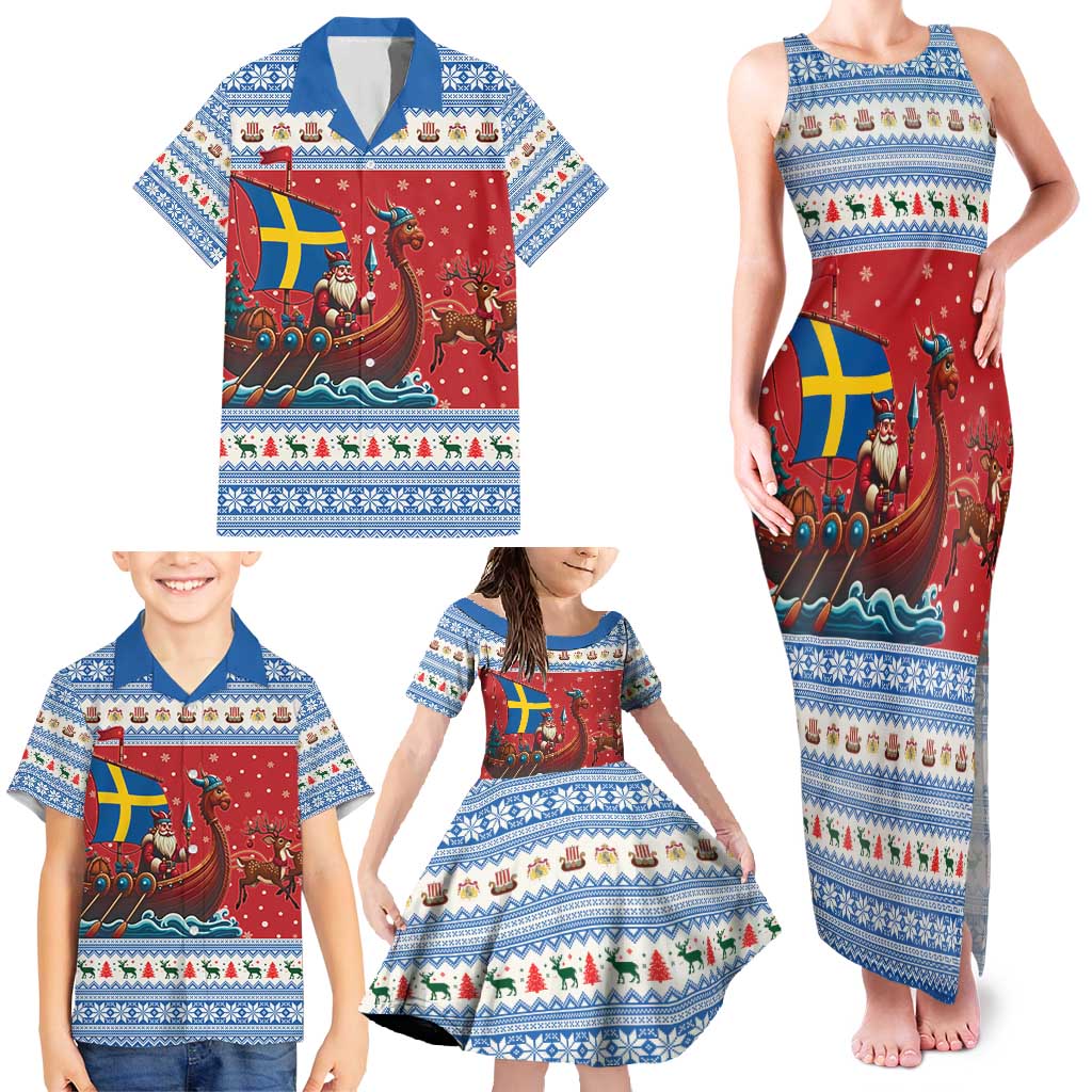 Sweden Viking Santa Christmas Family Matching Tank Maxi Dress and Hawaiian Shirt Funny Reindeer Norse Xmas - Wonder Print Shop