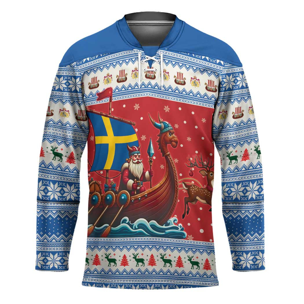 Sweden Viking Santa Christmas Hockey Jersey Funny Reindeer Norse Xmas - Wonder Print Shop