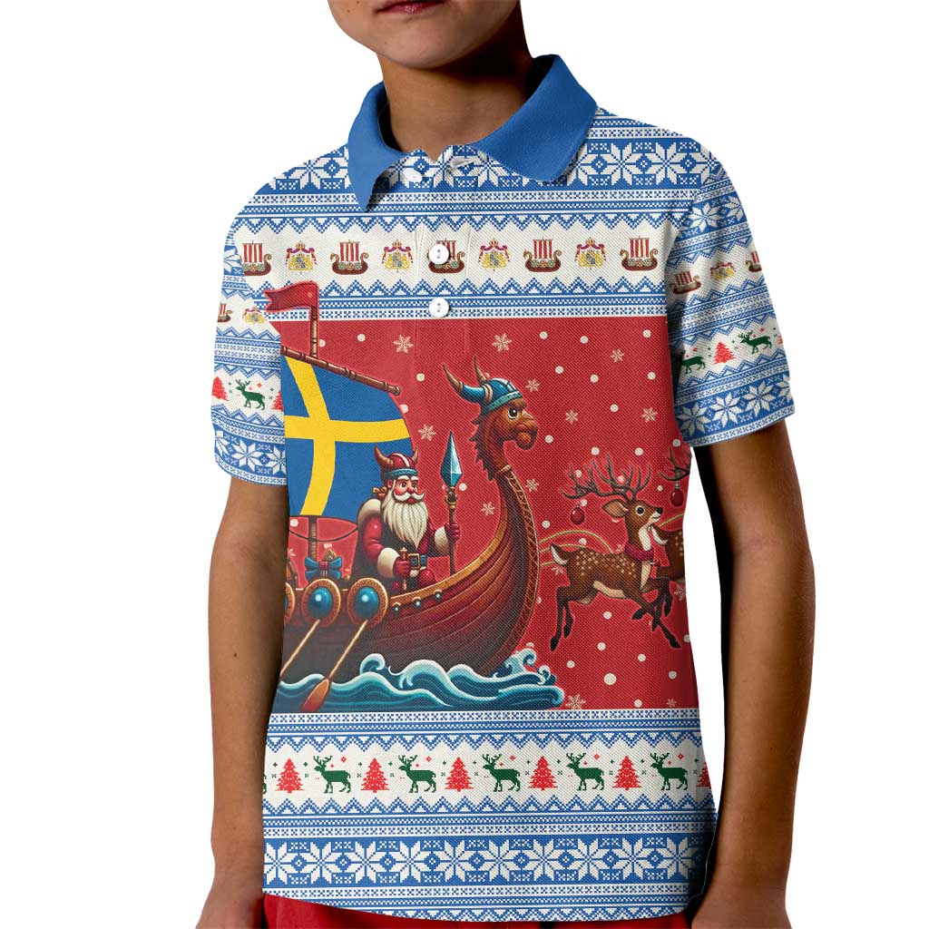 Sweden Viking Santa Christmas Kid Polo Shirt Funny Reindeer Norse Xmas - Wonder Print Shop