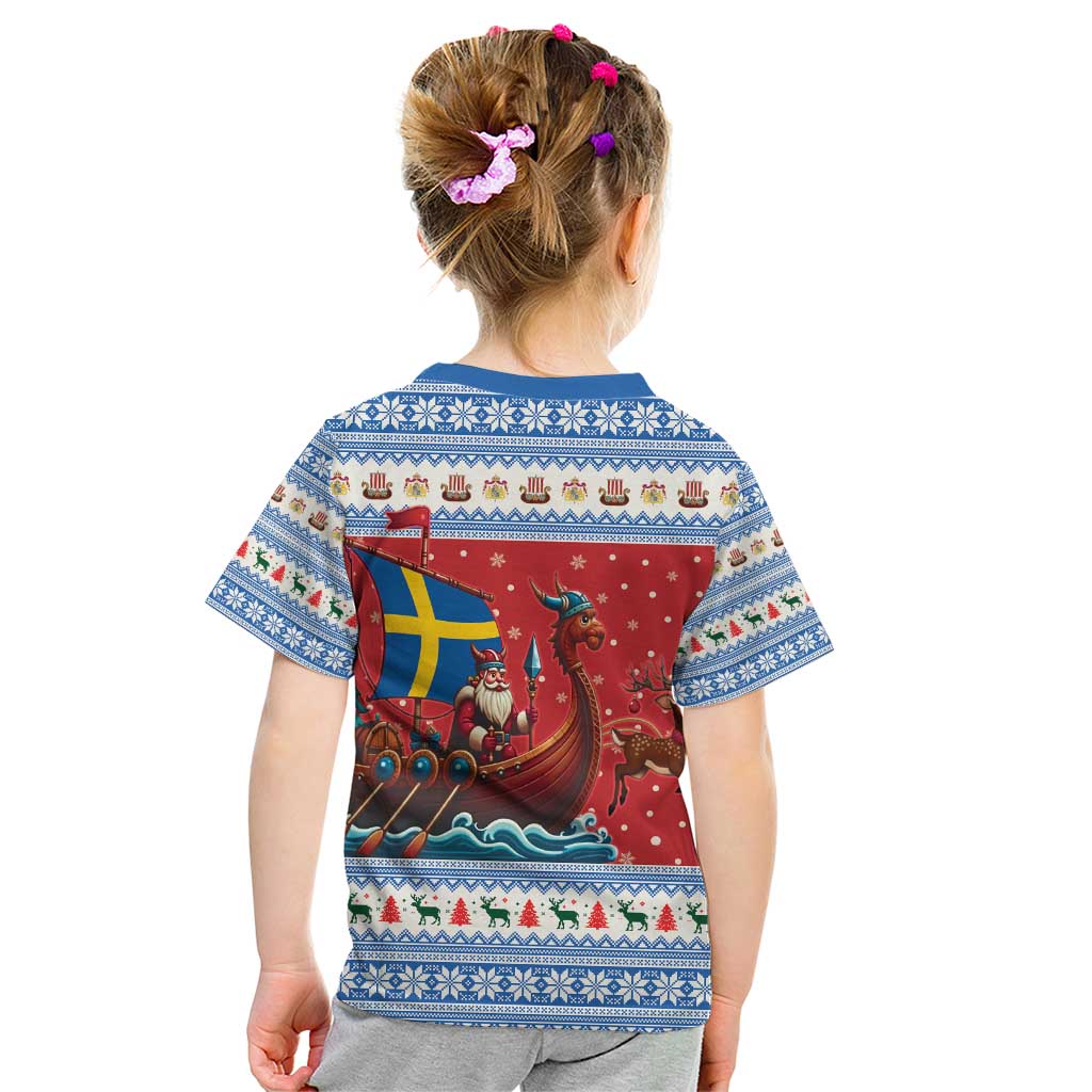 Sweden Viking Santa Christmas Kid T Shirt Funny Reindeer Norse Xmas - Wonder Print Shop