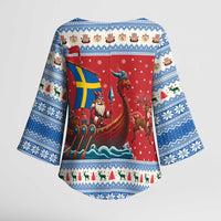 Sweden Viking Santa Christmas Kimono Sleeve Blouse Funny Reindeer Norse Xmas - Wonder Print Shop