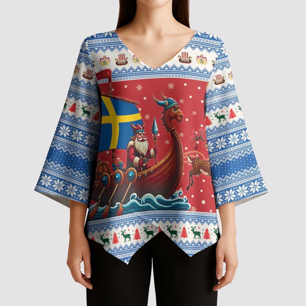 Sweden Viking Santa Christmas Kimono Sleeve Blouse Funny Reindeer Norse Xmas - Wonder Print Shop