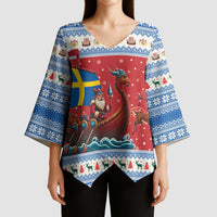 Sweden Viking Santa Christmas Kimono Sleeve Blouse Funny Reindeer Norse Xmas - Wonder Print Shop