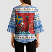 Sweden Viking Santa Christmas Kimono Sleeve Blouse Funny Reindeer Norse Xmas - Wonder Print Shop