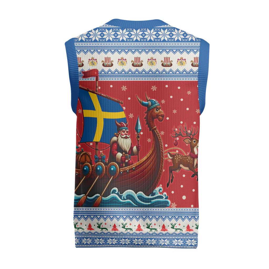Sweden Viking Santa Christmas Knitted V-Neck Vest Funny Reindeer Norse Xmas - Wonder Print Shop