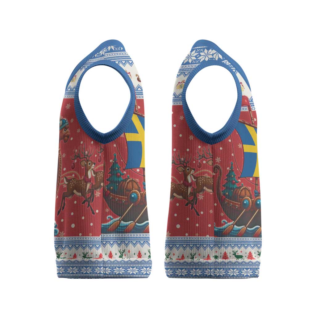 Sweden Viking Santa Christmas Knitted V-Neck Vest Funny Reindeer Norse Xmas - Wonder Print Shop