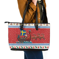 Sweden Viking Santa Christmas Leather Tote Bag Funny Reindeer Norse Xmas - Wonder Print Shop