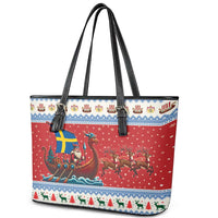 Sweden Viking Santa Christmas Leather Tote Bag Funny Reindeer Norse Xmas - Wonder Print Shop