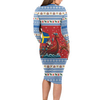 Sweden Viking Santa Christmas Long Sleeve Bodycon Dress Funny Reindeer Norse Xmas - Wonder Print Shop