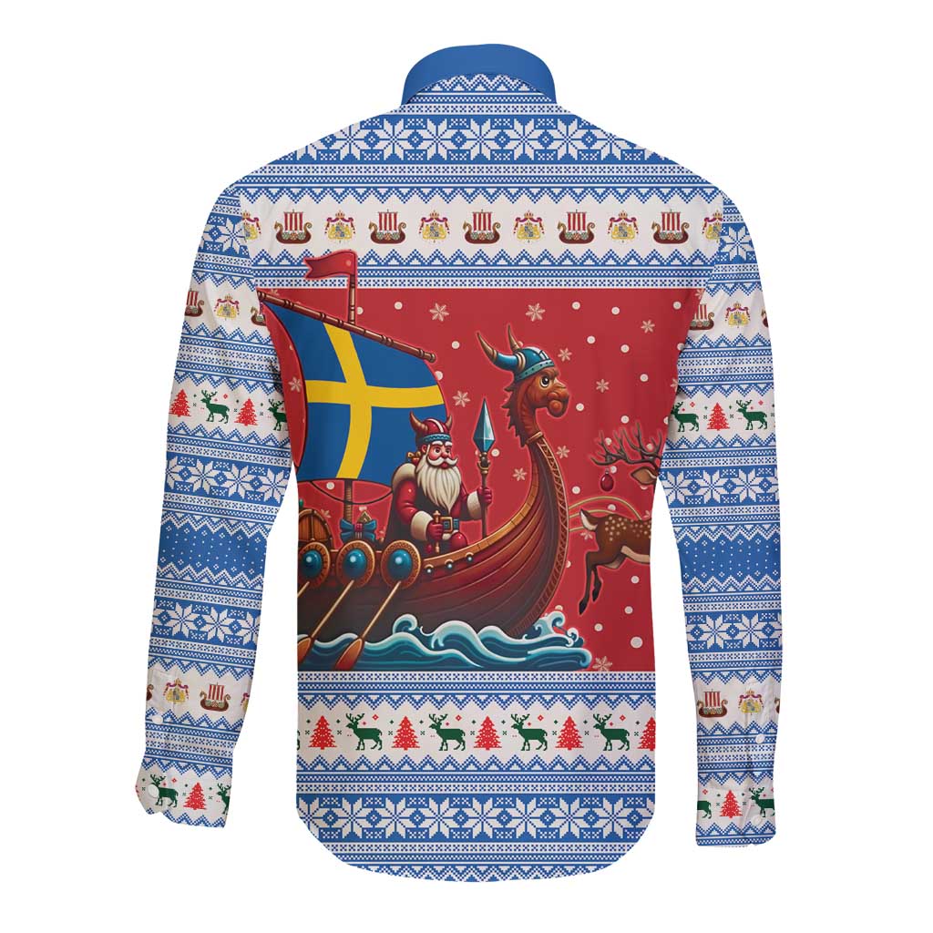 Sweden Viking Santa Christmas Long Sleeve Button Shirt Funny Reindeer Norse Xmas - Wonder Print Shop