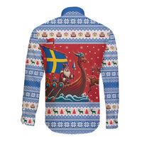 Sweden Viking Santa Christmas Long Sleeve Button Shirt Funny Reindeer Norse Xmas - Wonder Print Shop