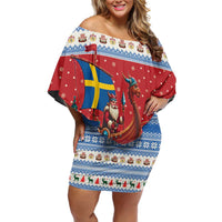 Sweden Viking Santa Christmas Off Shoulder Short Dress Funny Reindeer Norse Xmas - Wonder Print Shop