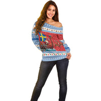 Sweden Viking Santa Christmas Off Shoulder Sweater Funny Reindeer Norse Xmas - Wonder Print Shop