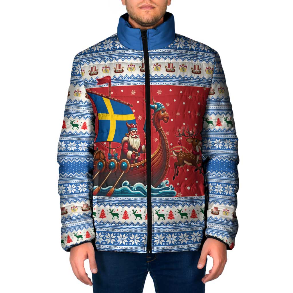 Sweden Viking Santa Christmas Padded Jacket Funny Reindeer Norse Xmas - Wonder Print Shop