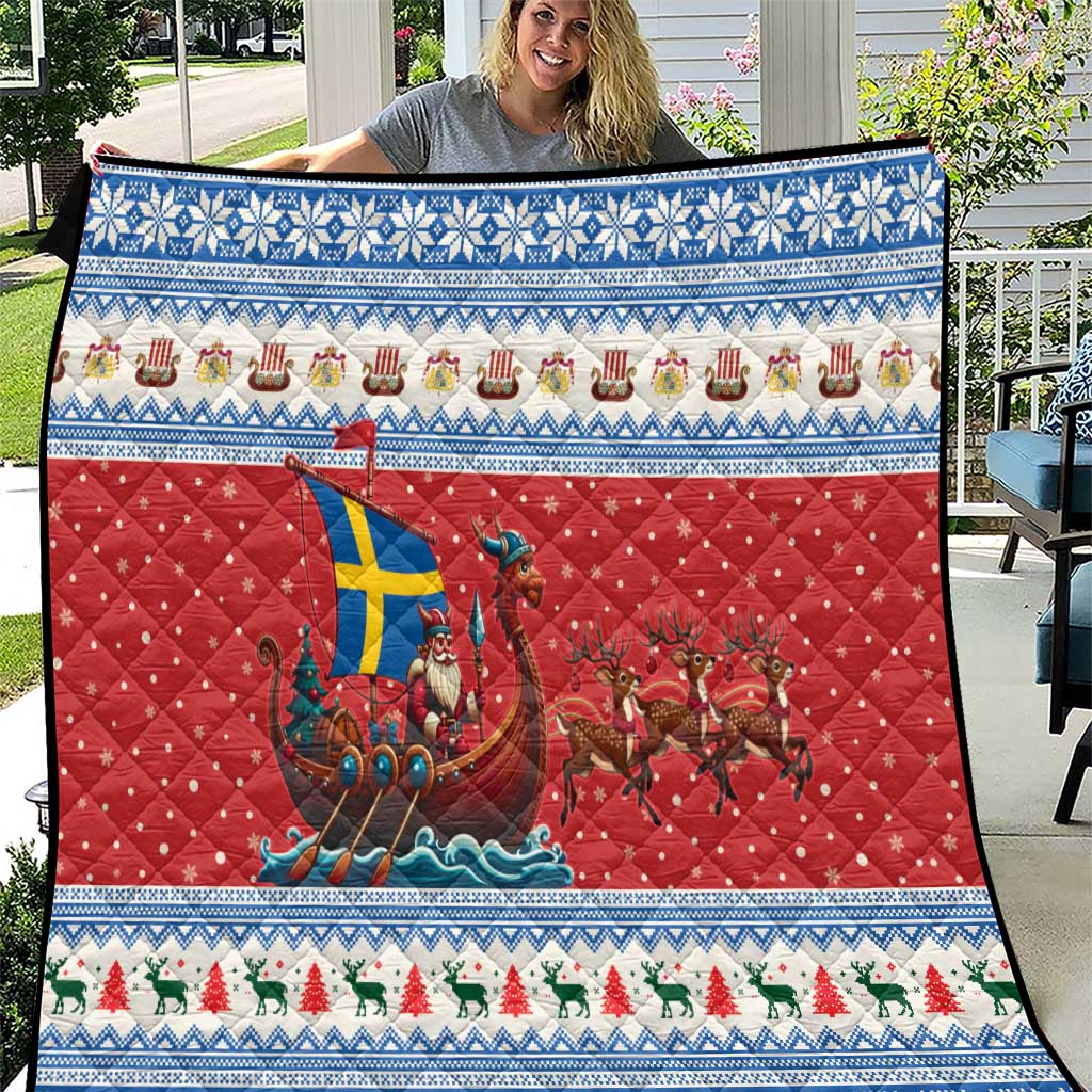 Sweden Viking Santa Christmas Quilt Funny Reindeer Norse Xmas - Wonder Print Shop