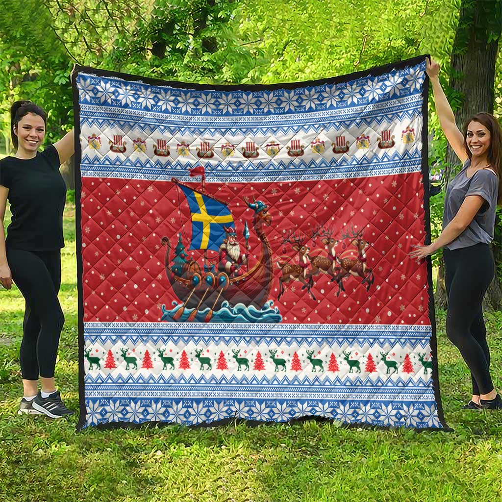 Sweden Viking Santa Christmas Quilt Funny Reindeer Norse Xmas - Wonder Print Shop