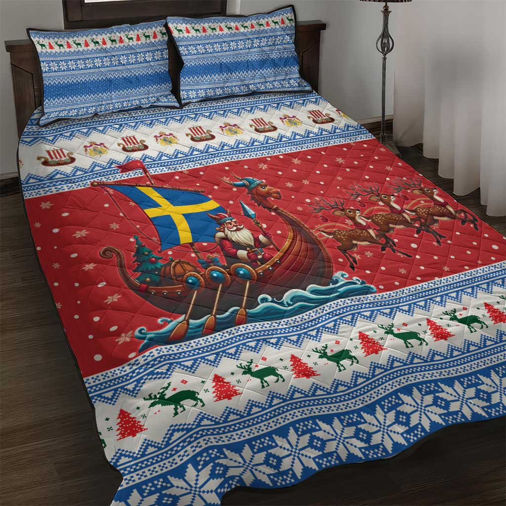 Sweden Viking Santa Christmas Quilt Bed Set Funny Reindeer Norse Xmas - Wonder Print Shop