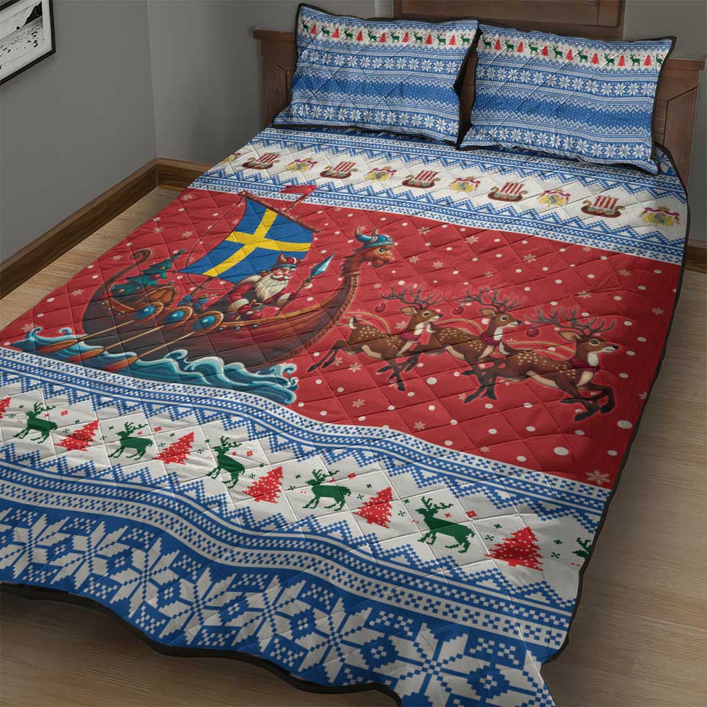 Sweden Viking Santa Christmas Quilt Bed Set Funny Reindeer Norse Xmas - Wonder Print Shop