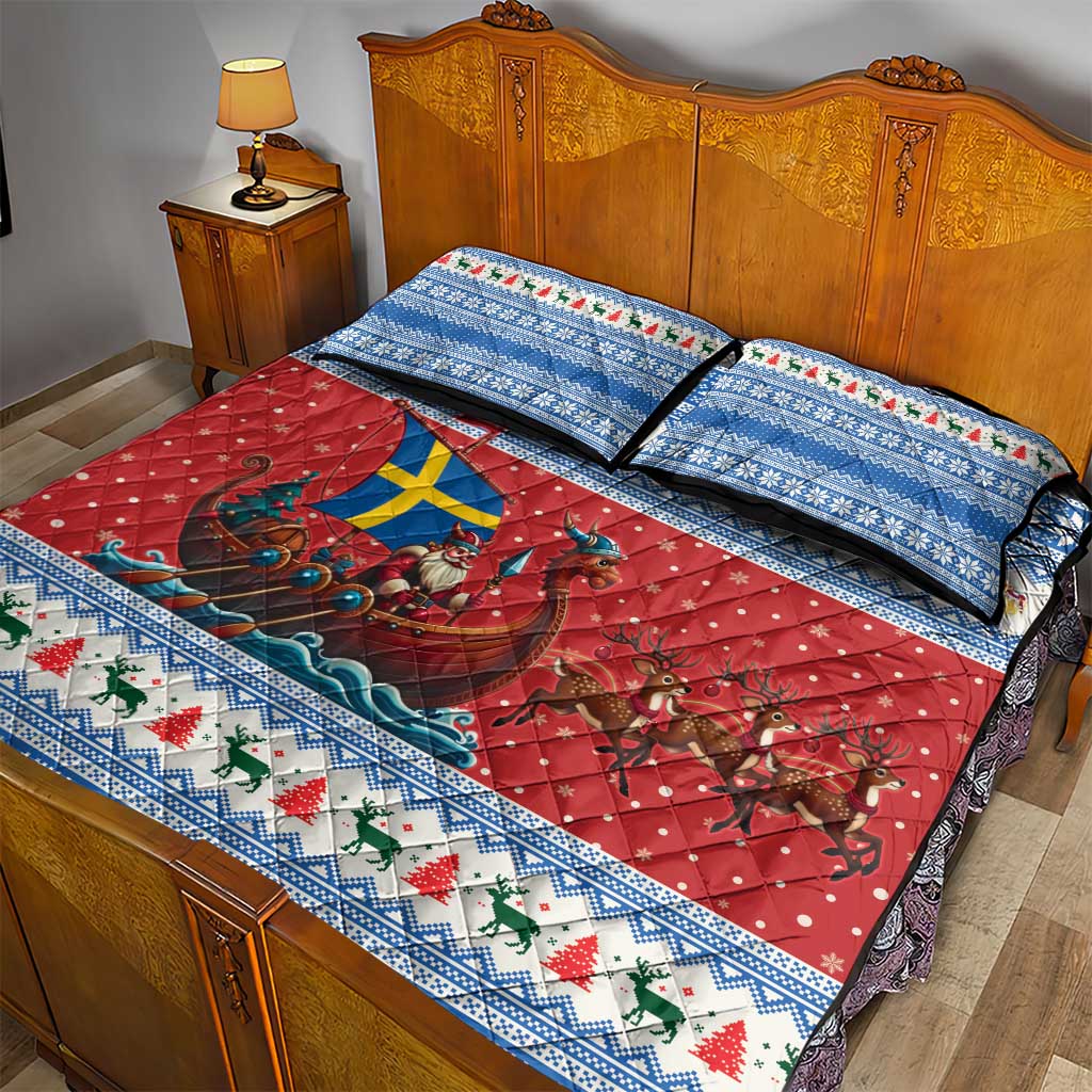 Sweden Viking Santa Christmas Quilt Bed Set Funny Reindeer Norse Xmas - Wonder Print Shop