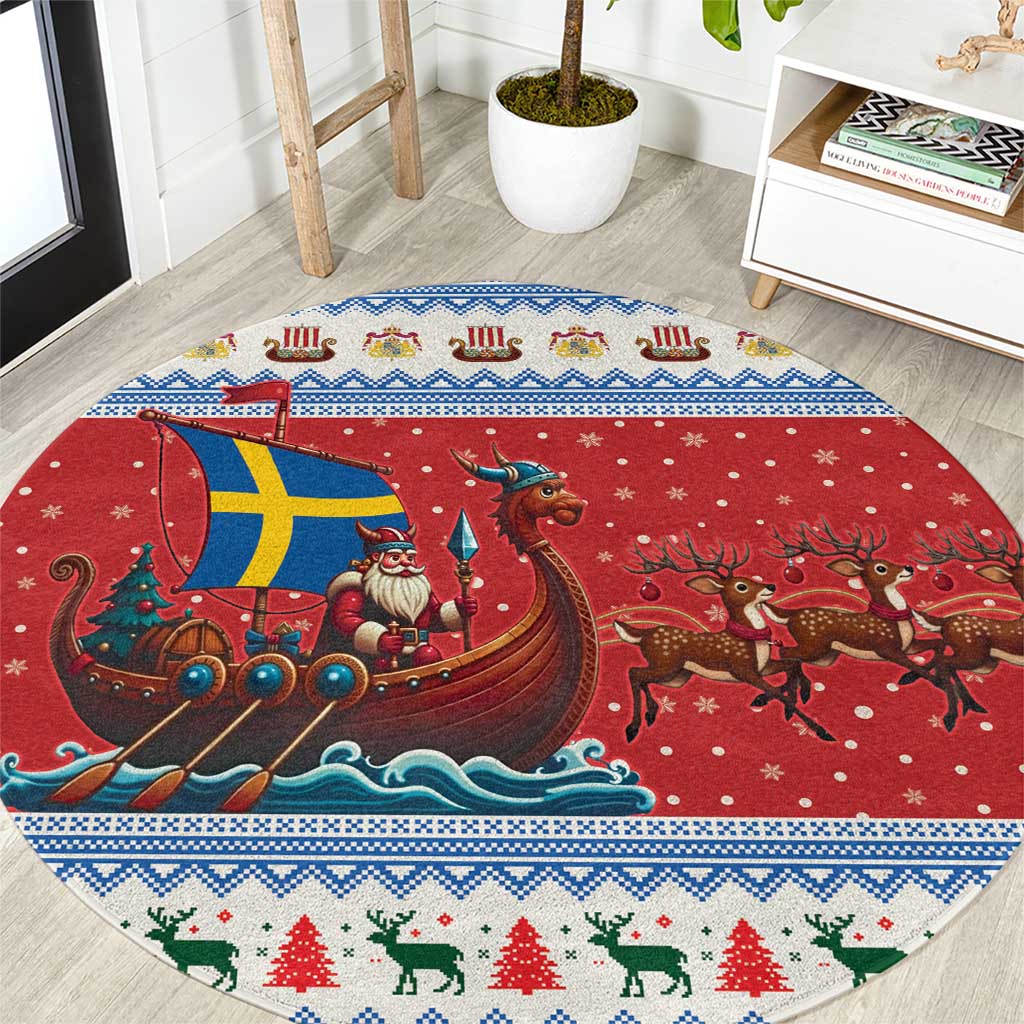 Sweden Viking Santa Christmas Round Carpet Funny Reindeer Norse Xmas - Wonder Print Shop