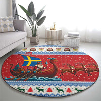 Sweden Viking Santa Christmas Round Carpet Funny Reindeer Norse Xmas - Wonder Print Shop