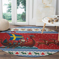 Sweden Viking Santa Christmas Round Carpet Funny Reindeer Norse Xmas - Wonder Print Shop
