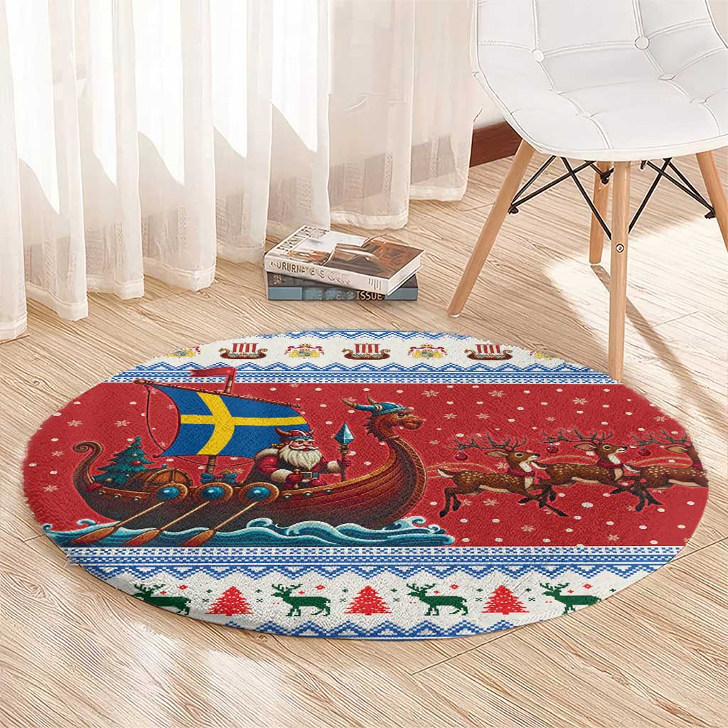 Sweden Viking Santa Christmas Round Carpet Funny Reindeer Norse Xmas - Wonder Print Shop