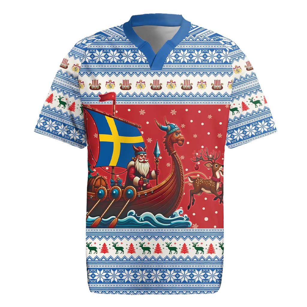 Sweden Viking Santa Christmas Rugby Jersey Funny Reindeer Norse Xmas - Wonder Print Shop