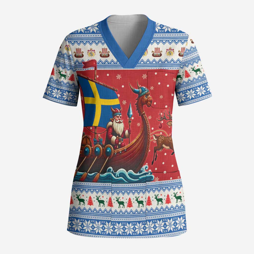 Sweden Viking Santa Christmas Scrub Top Funny Reindeer Norse Xmas - Wonder Print Shop