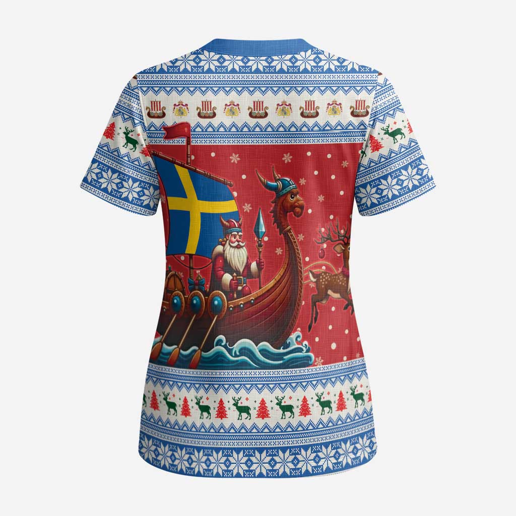 Sweden Viking Santa Christmas Scrub Top Funny Reindeer Norse Xmas - Wonder Print Shop